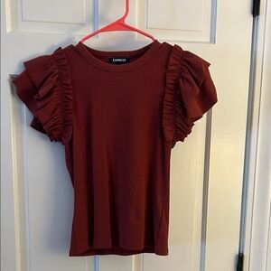 Express Maroon Ruffle Sleeve Blouse
